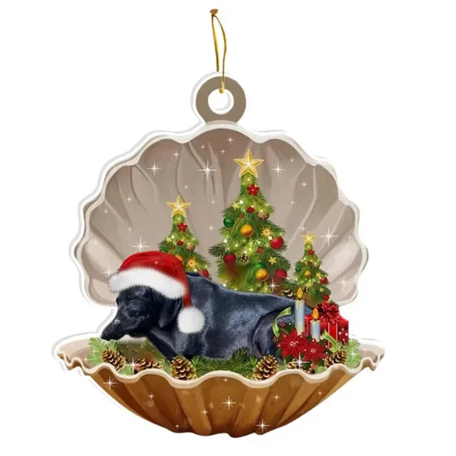 Christmas Puppy Dog Shell Hanging Ornament | Xmas Tree Pendant