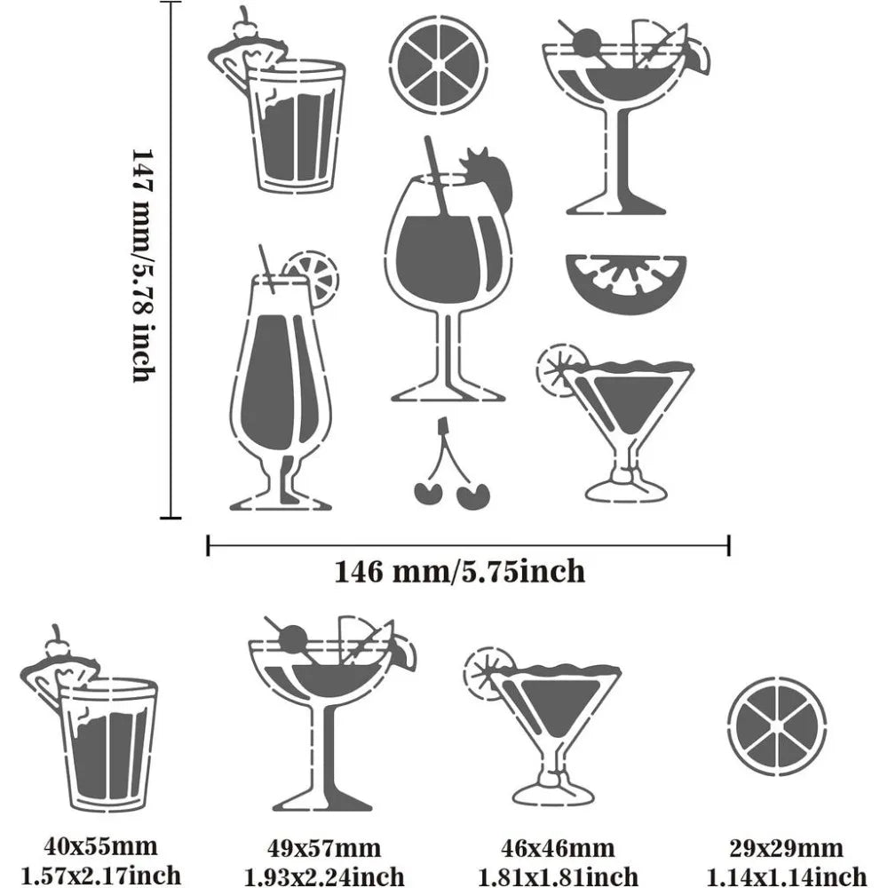Stainless Steel Cocktail Stencils – Summer Drink & Lemon Templates