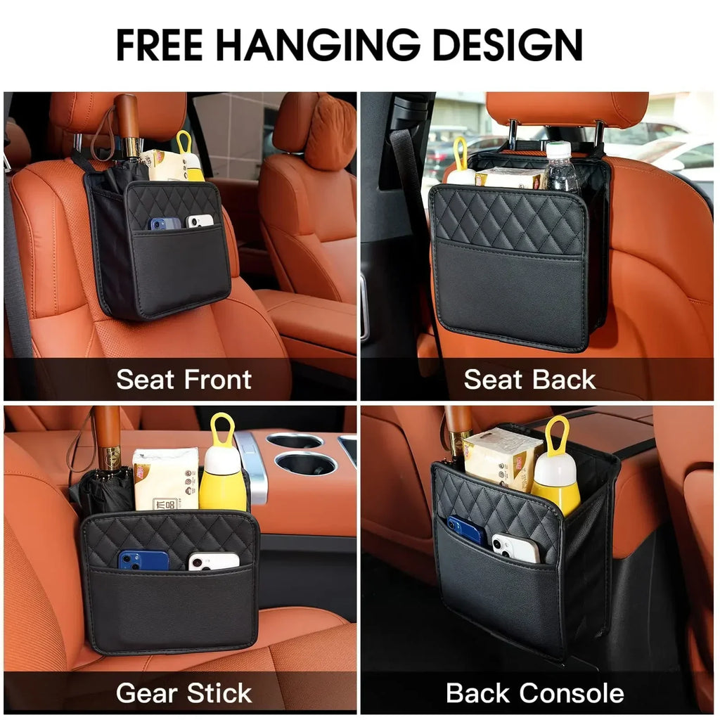 Multi-functional Car Seat Back Storage Bag Leather Garbage Can Most