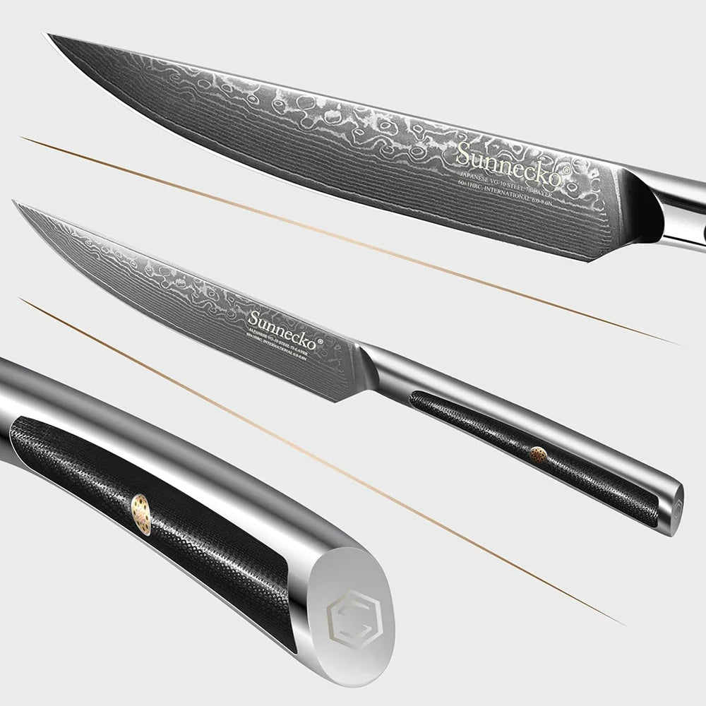 Sunnecko 5" VG10 Damascus Steel Steak Knife – HRC60+