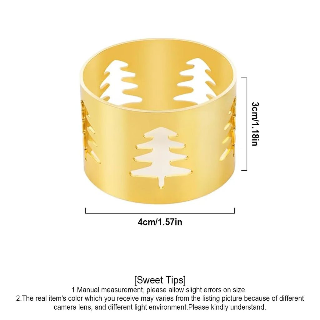 Christmas Napkin Rings Set of 6 – Gold Metal Tree Table Decor