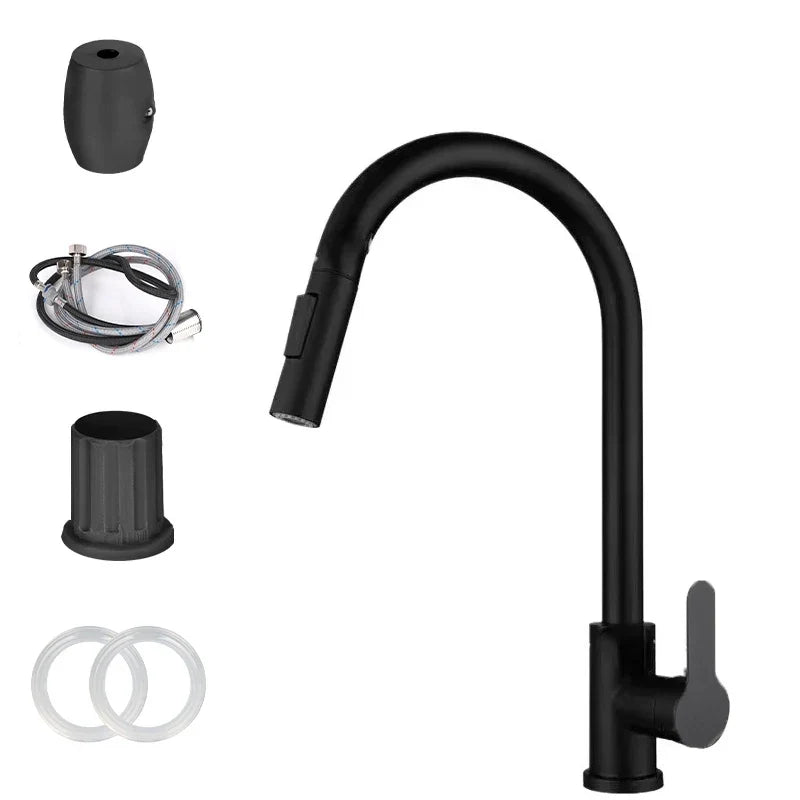 Pull-Out Kitchen Faucet Single Hole | Chrome & Black Mixer Tap