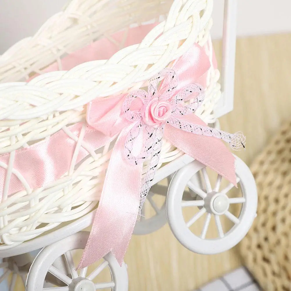 Doll Small Flower Basket Trolley Toys Cart Stroller Woven Decorations