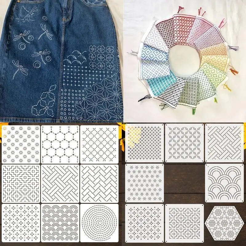 Sashiko Embroidery Stencils – 8/9/24 Pcs Reusable Quilting Templates