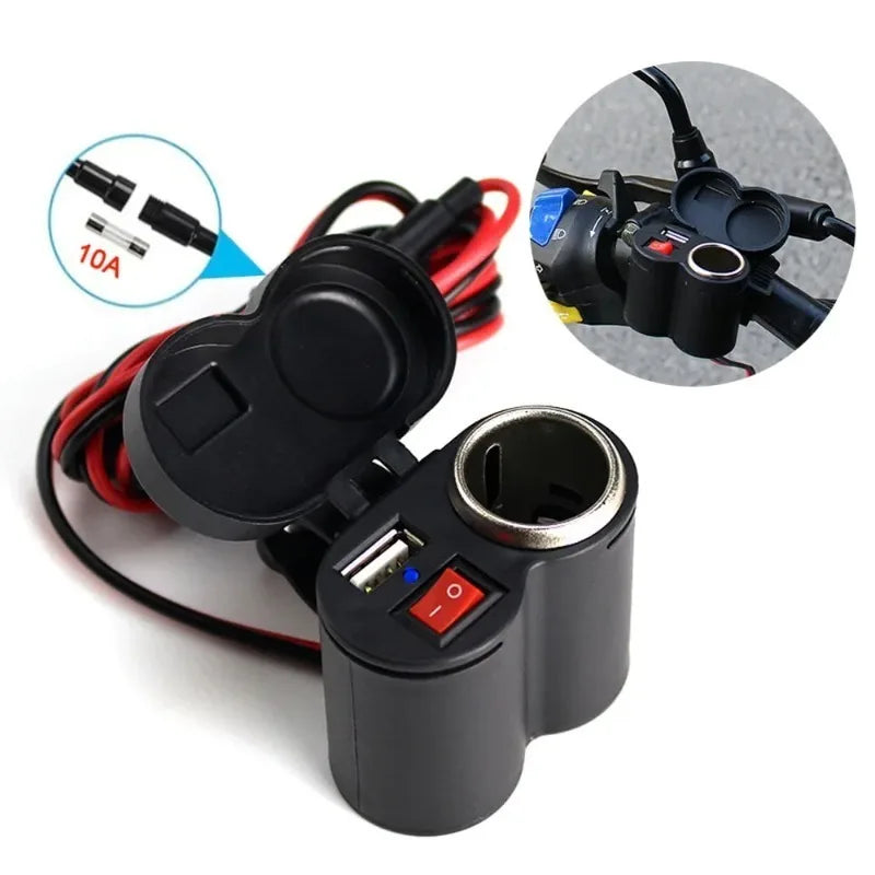 Waterproof Motorcycle USB Charger 12V 2A with Switch & Socket