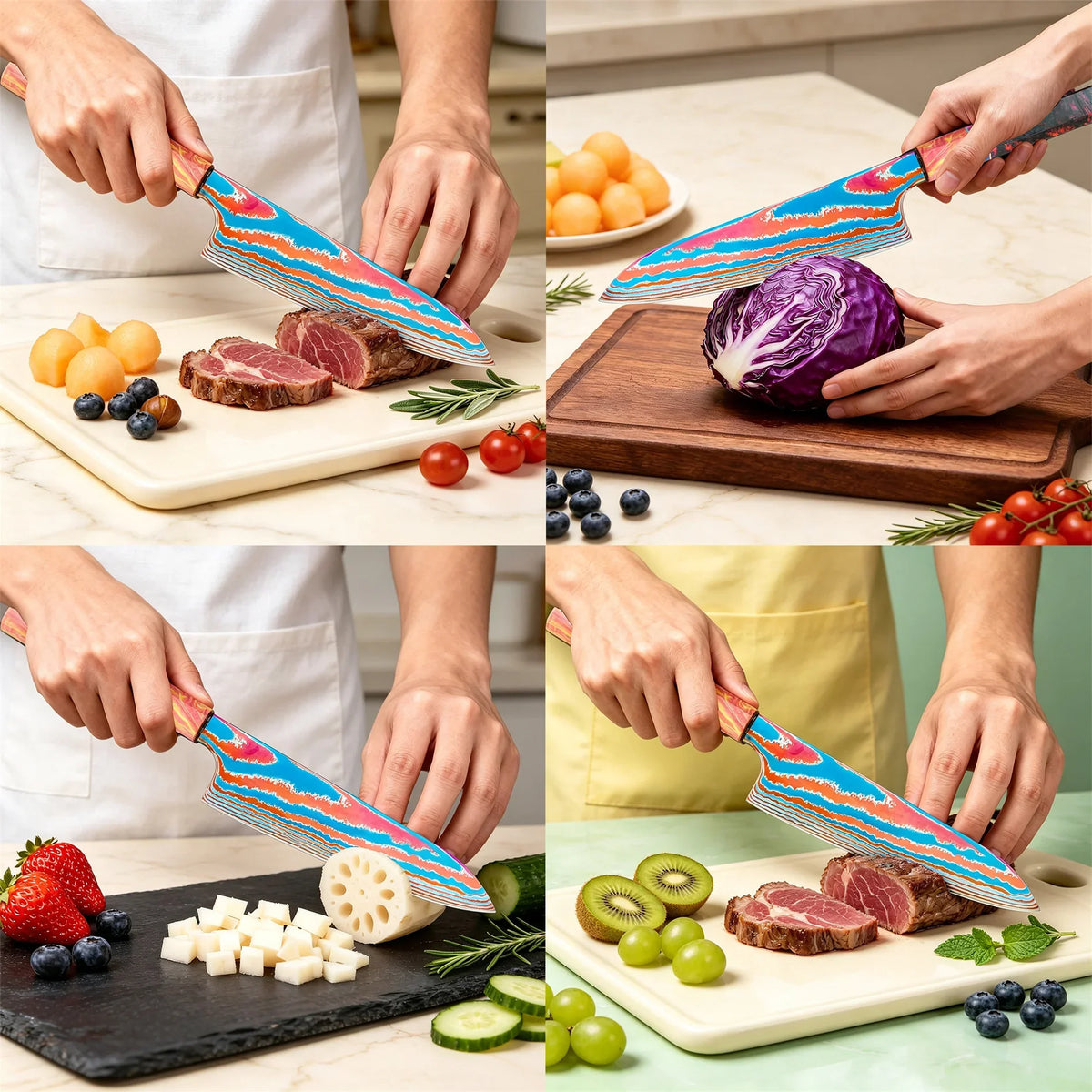 Titanium Damascus Chef Knife – Wood Handle Cleaver & Slicer