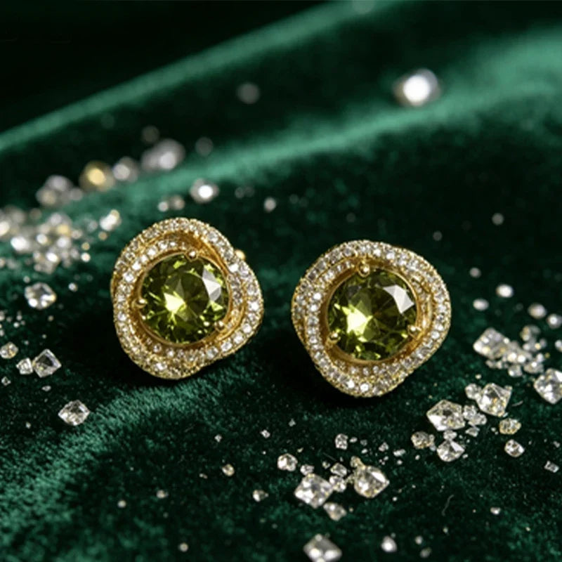 Huitan Green Cubic Zirconia Knot Stud Earrings for Women