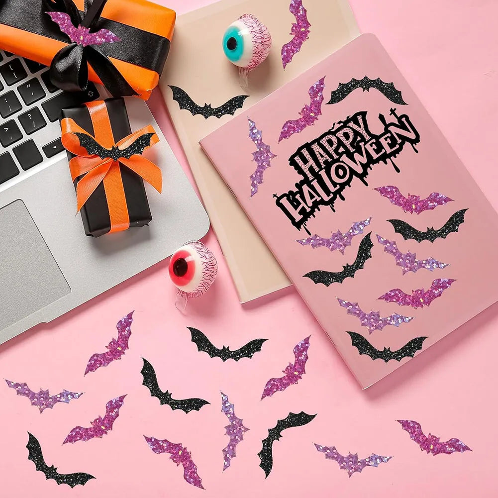 500pcs Halloween Bat Stickers Roll – Glitter Waterproof Decals