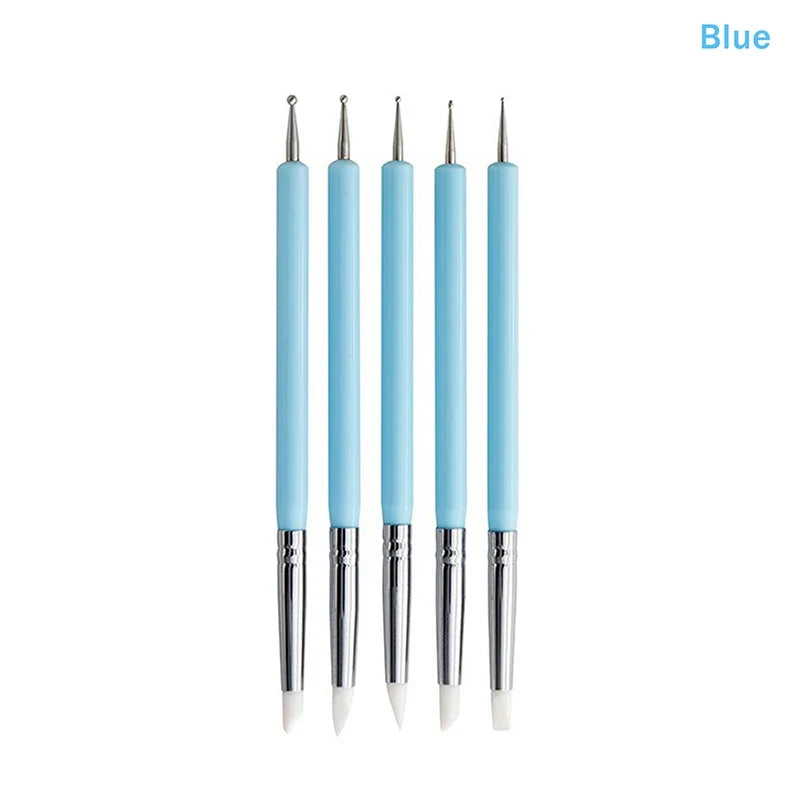 5-Piece 2-Way Nail Art Dotting Pens – Marbleizing & Flower Set