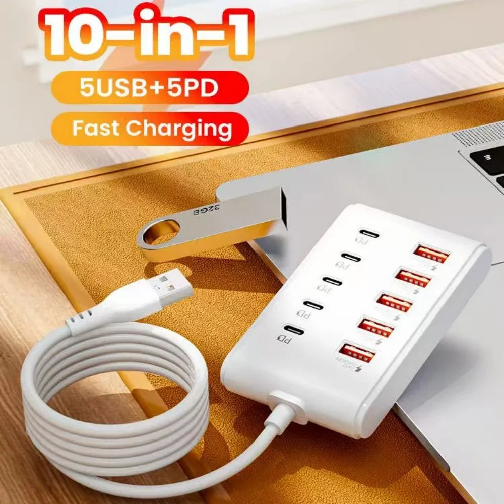 10-in-1 USB Desktop Charging Station | 10-Port USB Hub
