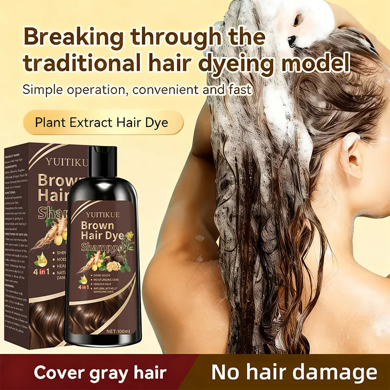 YUITIKUE Brown Hair Color Shampoo 100ml – 4-in-1 Plant Formula
