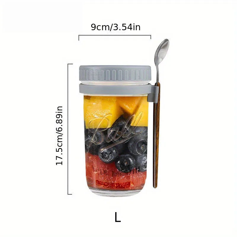 KEMORELA Overnight Oats Glass Cup with Spoon | Mason Tumbler