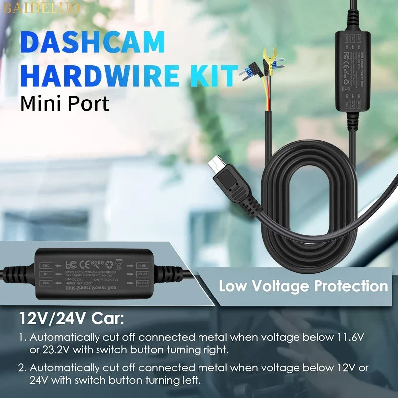 24H Parking Mode Hardwire Kit – Mini USB & Type-C Dash Cam