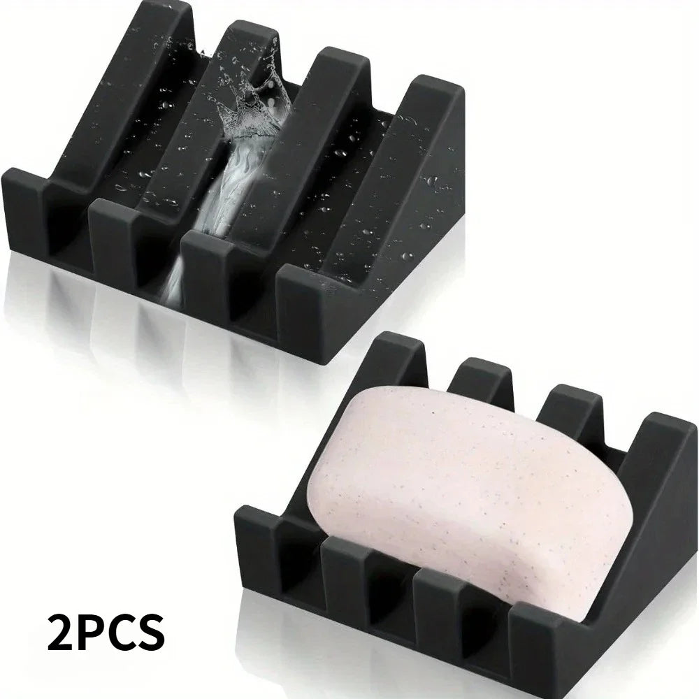 KEMORELA 2-Pack Silicone Self-Draining Soap Dish Tray Set