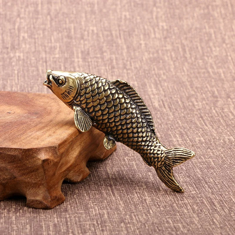 Solid Brass Carp Fish Statue – Feng Shui Desktop Ornament