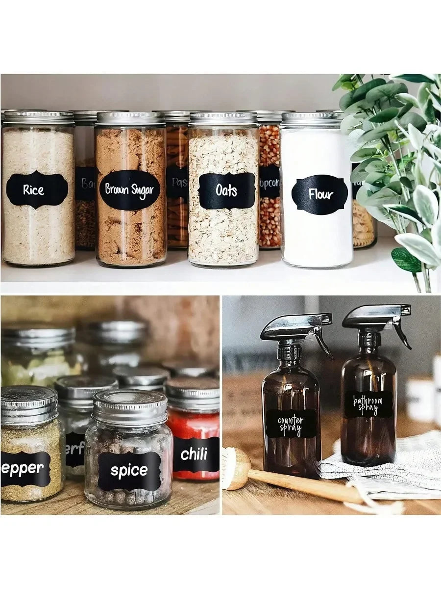 Black Waterproof Reusable Chalk Labels for Jars & Storage
