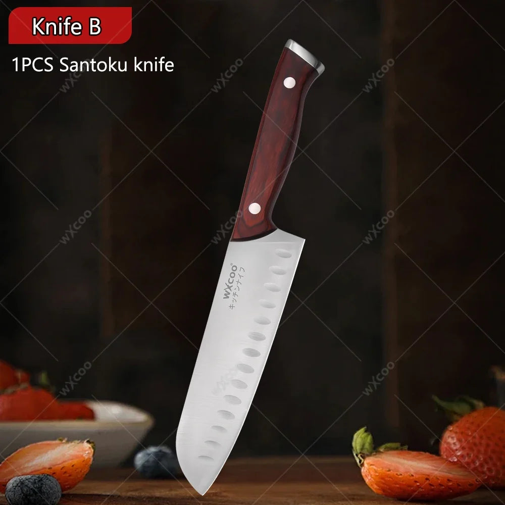 WXCOO Japanese Santoku Knife | Wooden Handle Kitchen Knife