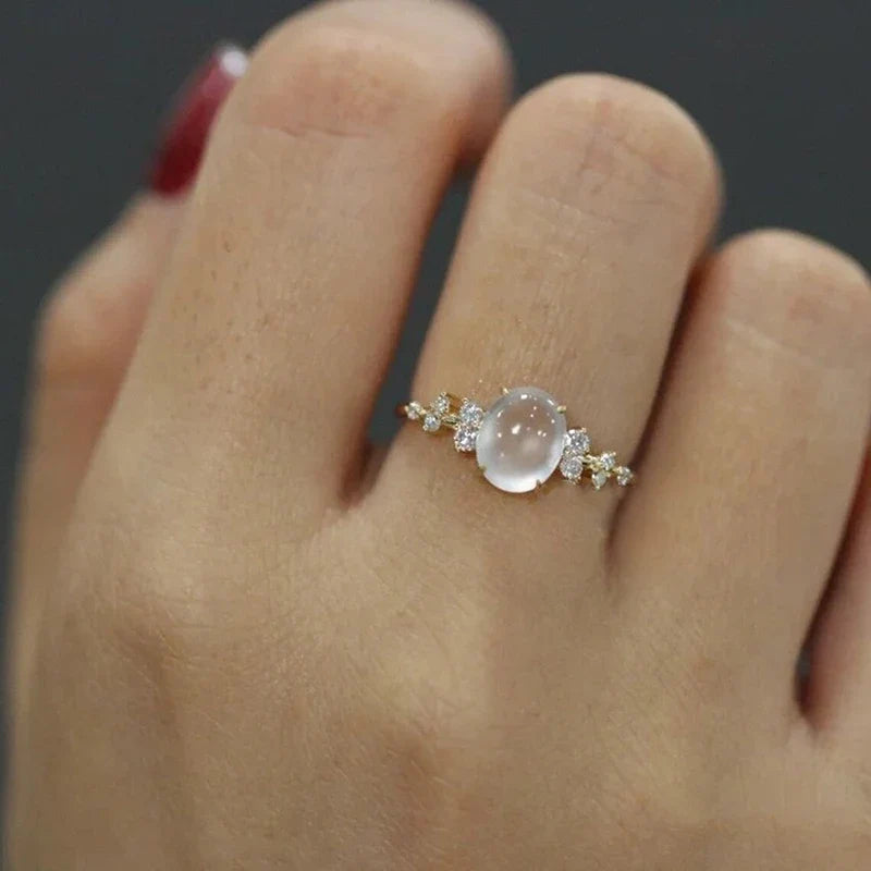 Huitan Oval Opal CZ Ring – Gold Bridal Wedding Band for Women