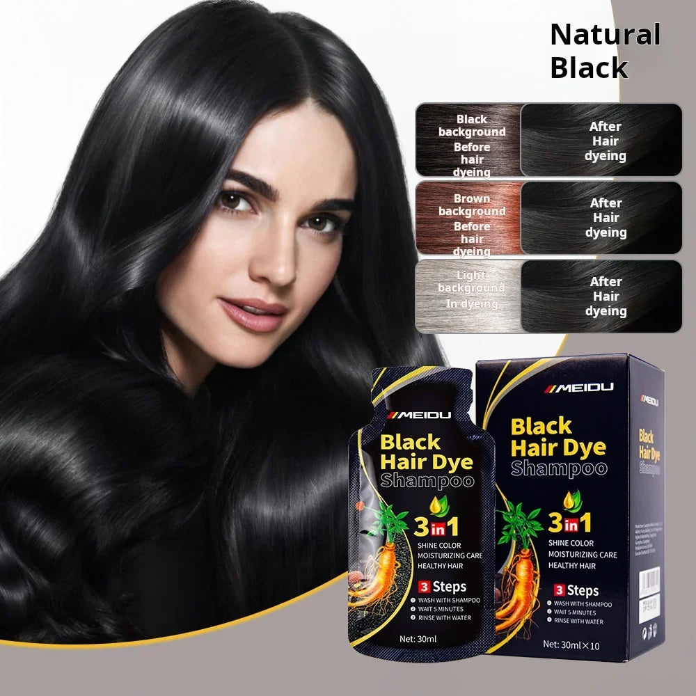 Meidu 3-in-1 Hair Dye Shampoo – Instant Gray to Black, 30ml