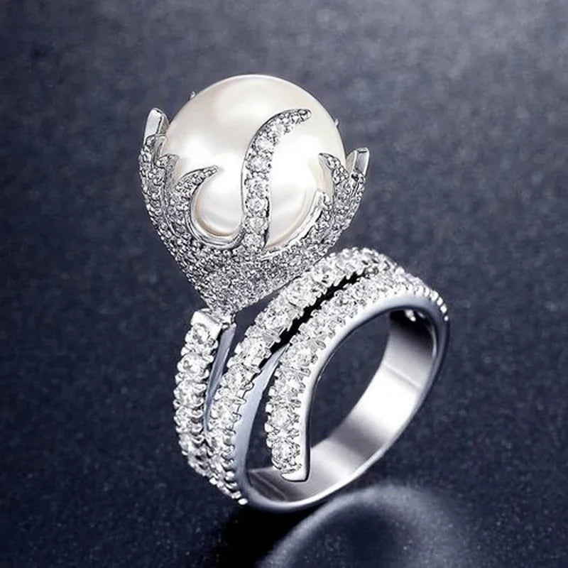 Huitan Imitation Pearl Women's Ring – Elegant Wedding Band