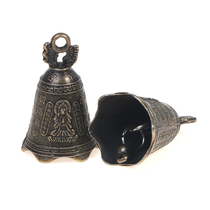 Mini Antique Brass Guanyin Bell Sculpture Set of 2