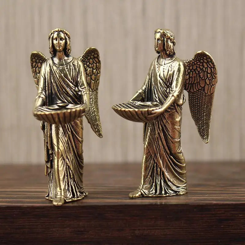 European Guardian Angel Figurine – Brass Wing Statue Home Decor