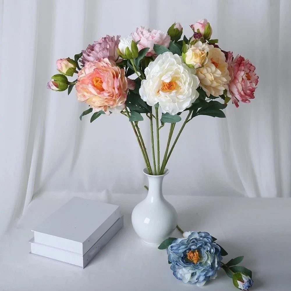 Silk Peony Artificial Flower Branch 68cm | 2 Heads Real Touch