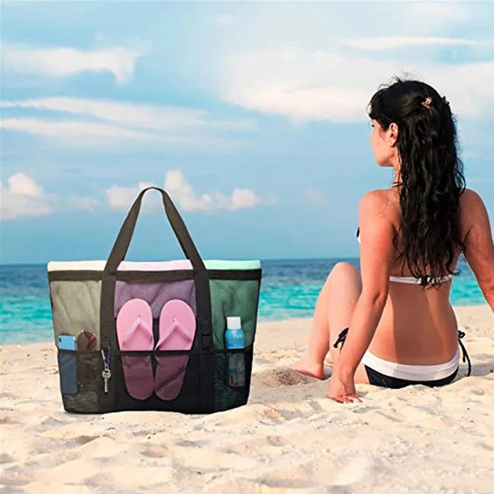 PEAKINBAGS Mesh Beach Tote Bag – Large Multi-Pocket Pool Bag