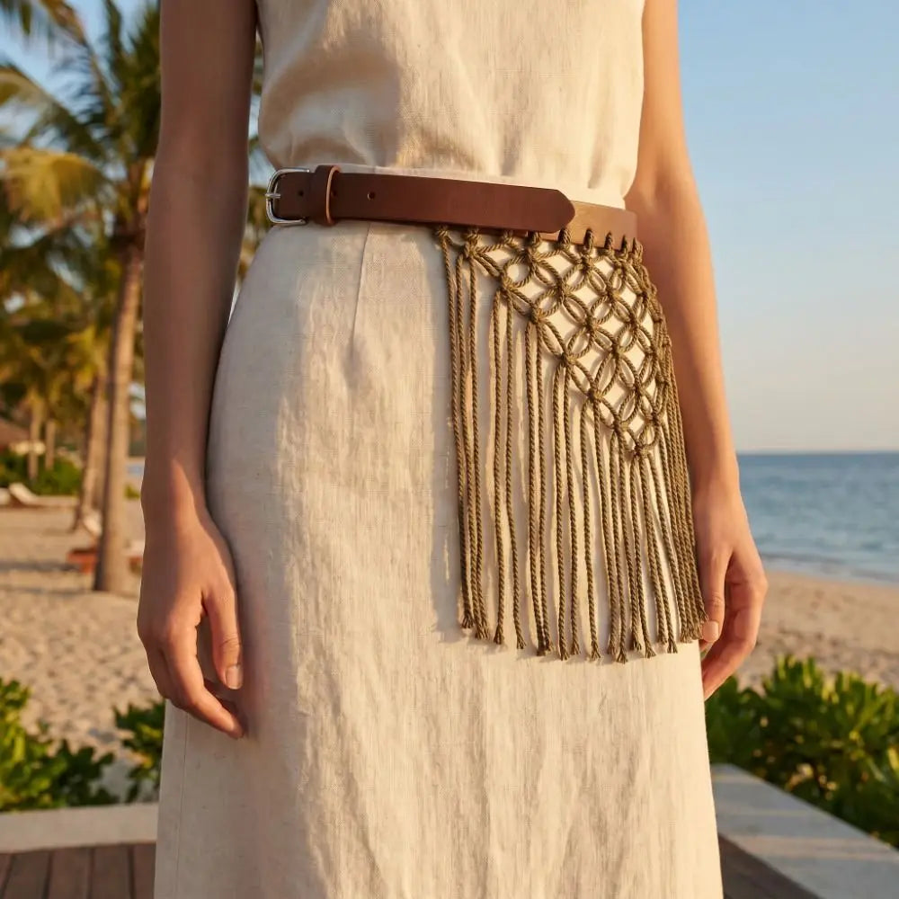 Y2K Tassel Woven Belt – Boho Knit Rope Waistband for Jeans