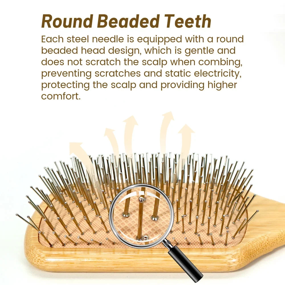 Bamboo Hair Brush – Steel Needle Detangling & Scalp Massage