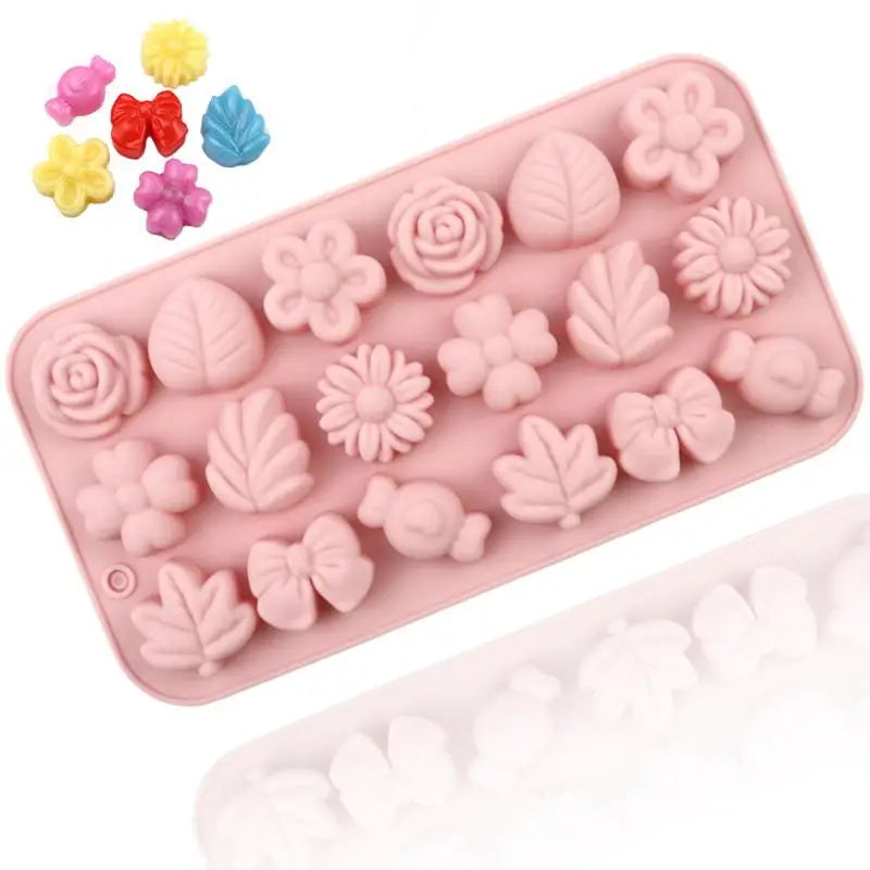 18-Hole 3D Silicone Baking Mold – Flower, Leaf & Candy Shapes