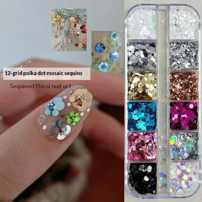 12-Grid Nail Glitter Set – Colorful Sequin & Sparkle Charms