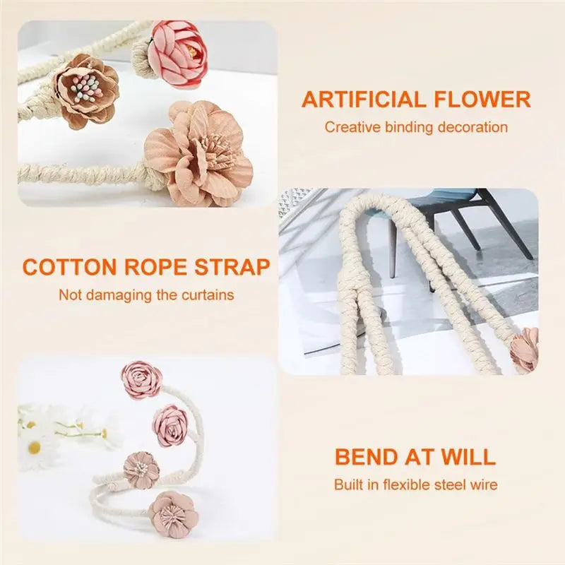A36T-Flower Curtain Tie Buckle Versatile Living Room Punch-free Rope