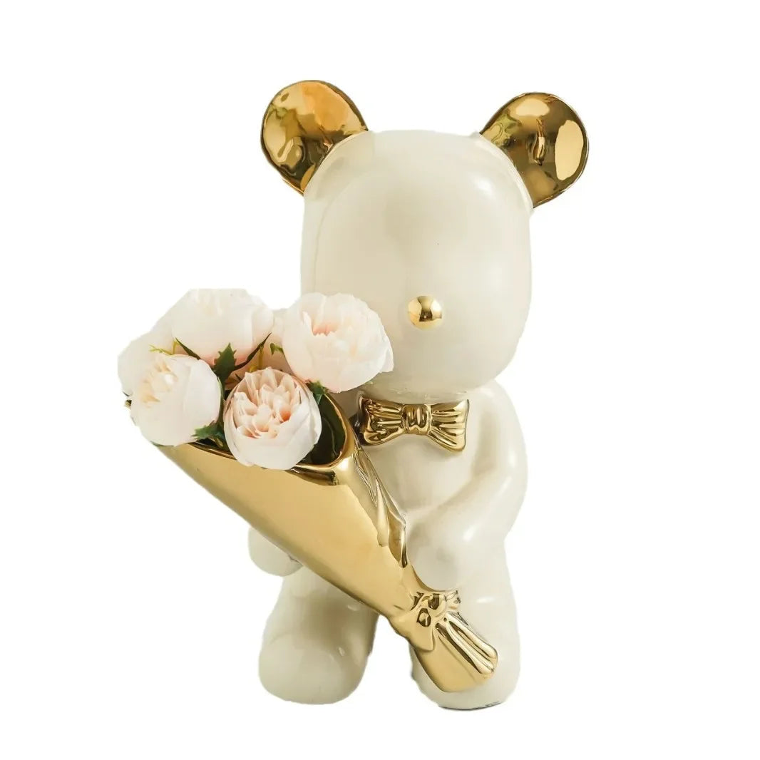Ceramic Violent Bear Ornament Living Room Simulation Flower Bouquet