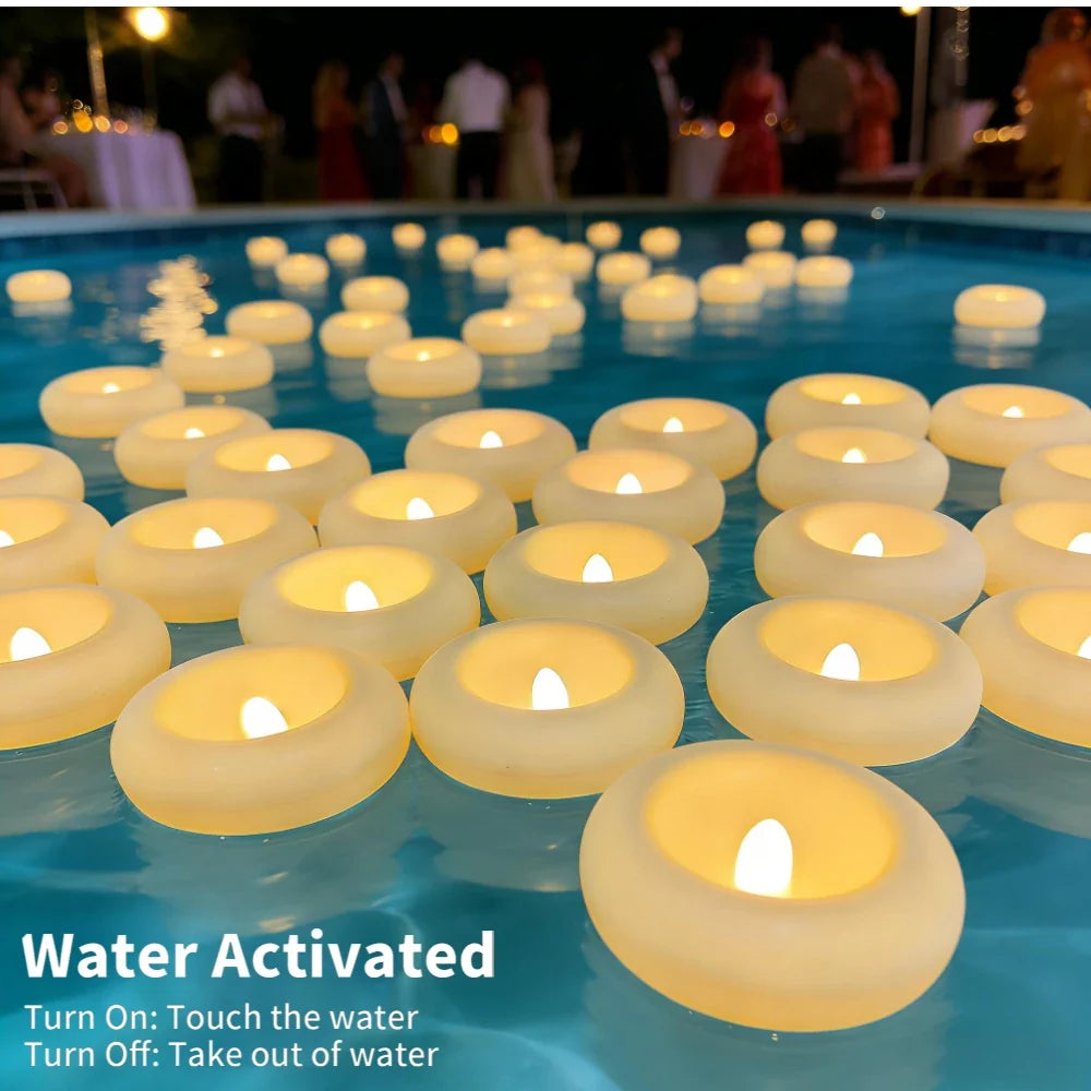 Floating Flameless LED Candles | Waterproof Pool Tealights 12/24 Pack