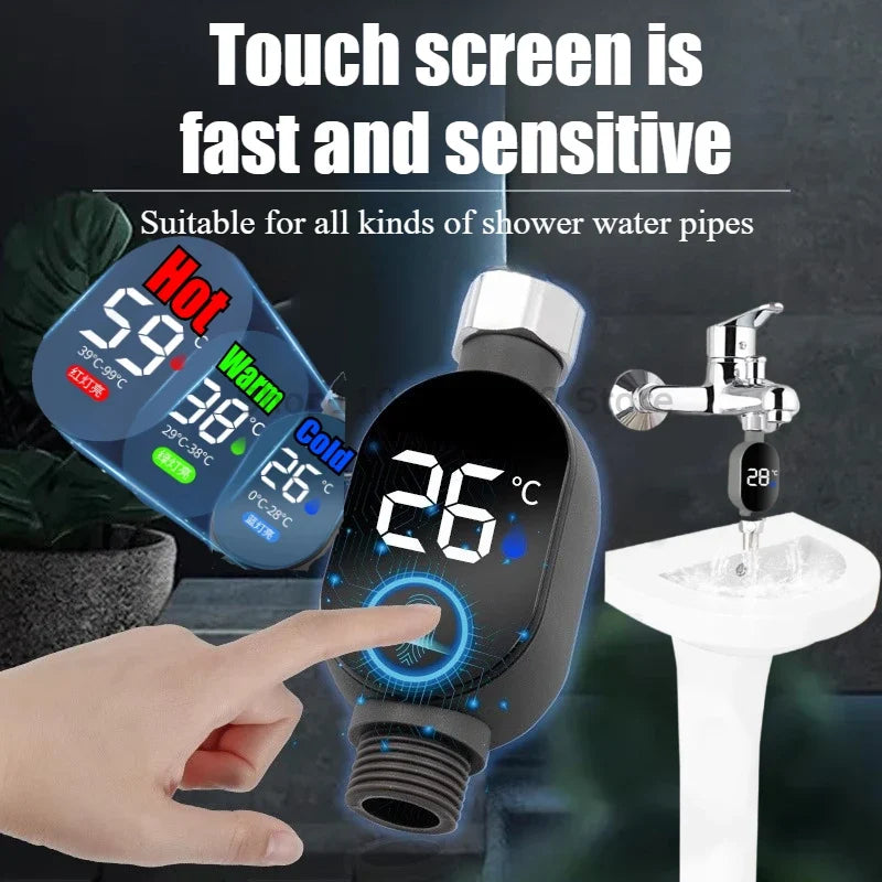 Digital LED Shower Thermometer – 0–99°C Water Temp Display