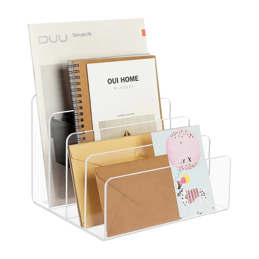Clear Acrylic Magazine File Holder & Desk Organiser | 4–5 Slots