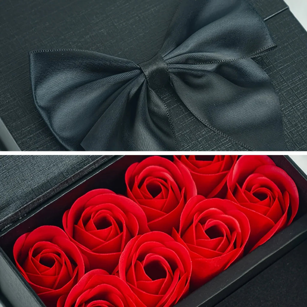 Valentine's Day Box Rose Flower Ring Necklace Jewelry Soap Present
