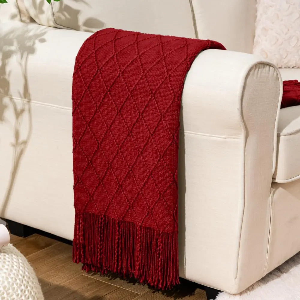 Battilo Plaid Knitted Throw Blanket | Soft Green Sofa Throw