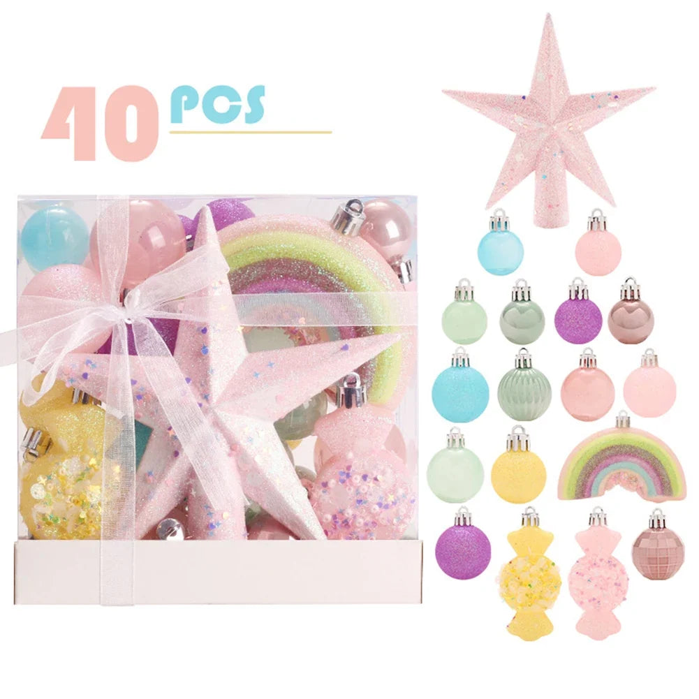 40-Piece Macaron Christmas Ball Ornaments | Pastel Tree Decor