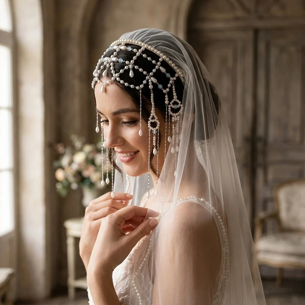 Pearl Headband with Detachable Tassels | Wedding Hair Accessory