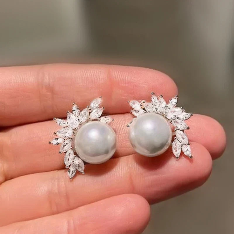 Huitan Imitation Pearl Stud Earrings – Elegant Women's Jewelry