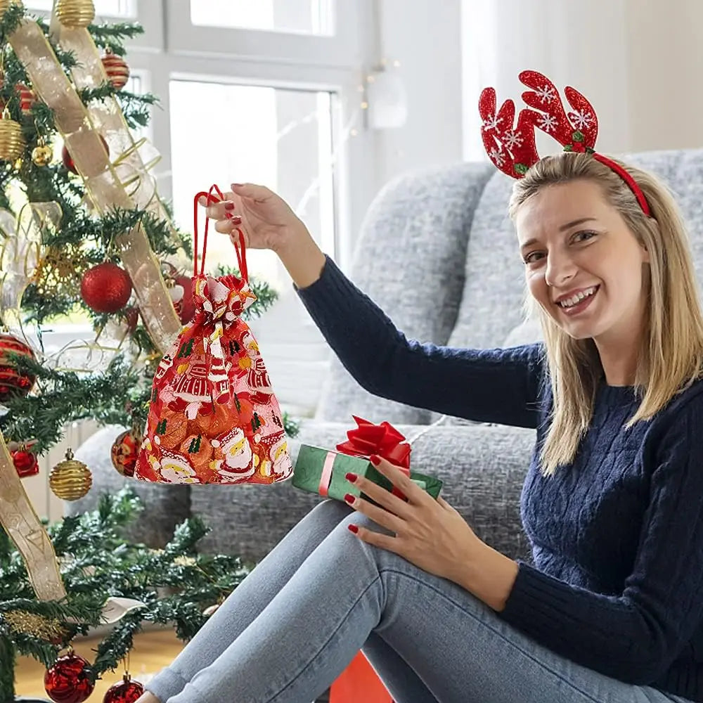 Christmas Drawstring Mesh Gift Bags | Organza Set 3 or 5 Pcs