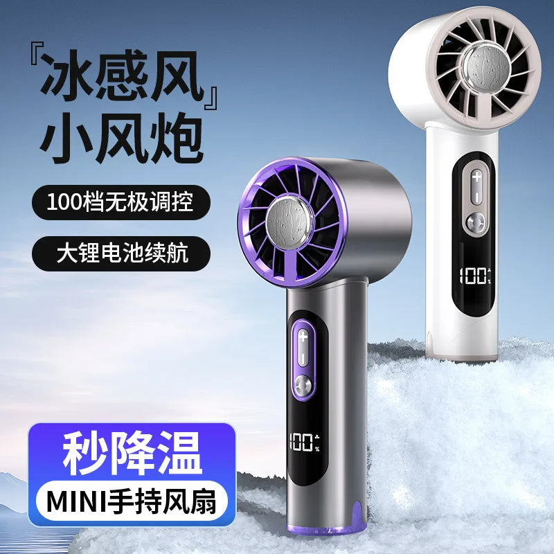 URGGU Handheld Turbo Fan – 100 Speeds, USB Charging, Digital Display