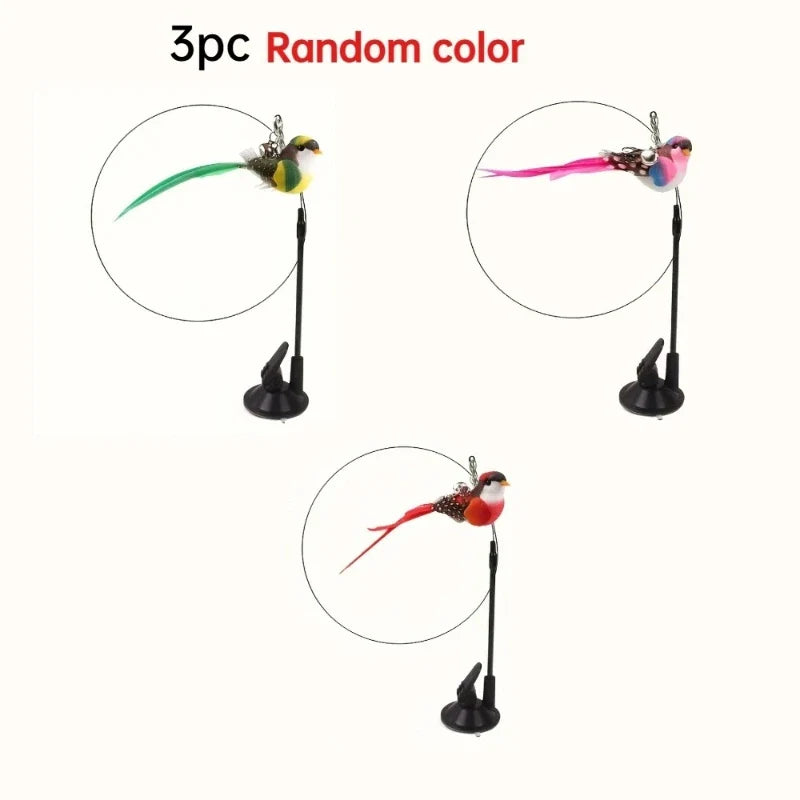 Cat Feather Wand Toy – Steel Wire Long Pole Kitten Teaser