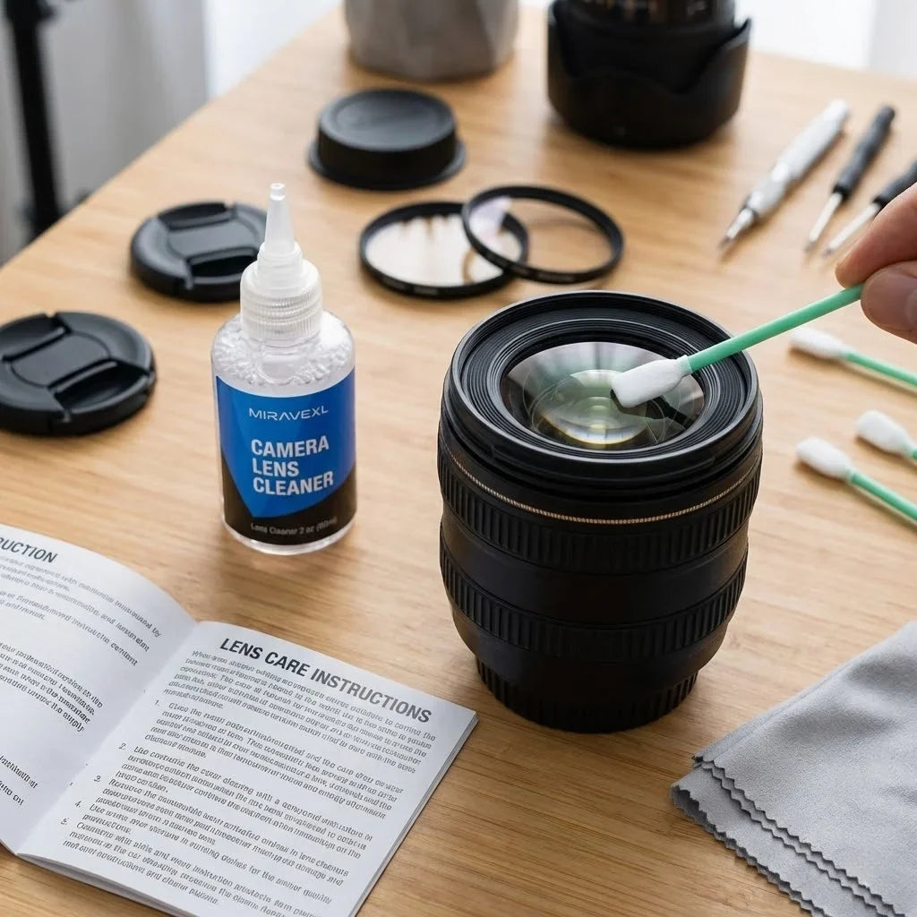 MIRAVEXL Camera Lens Cleaner Kit – Microfiber Cloth, Sensor Swabs & Dual-Action Spray for DSLR, Glasses & Screens