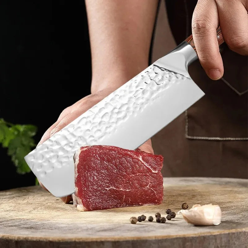 Stainless Steel Cleaver Knife – Wood Handle Butcher Kitchen