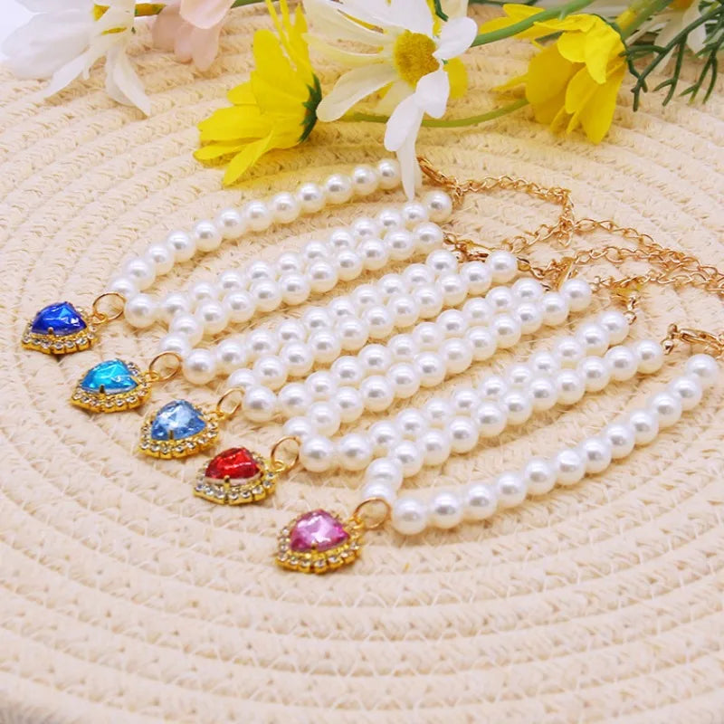 Cute Fashion Pet Supplies Cat Accessories Necklace Pearl Crystal