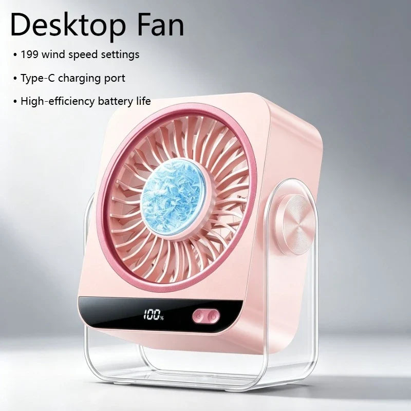 USB Desk Fan 199 Speeds | Ice Cooling & Digital Display