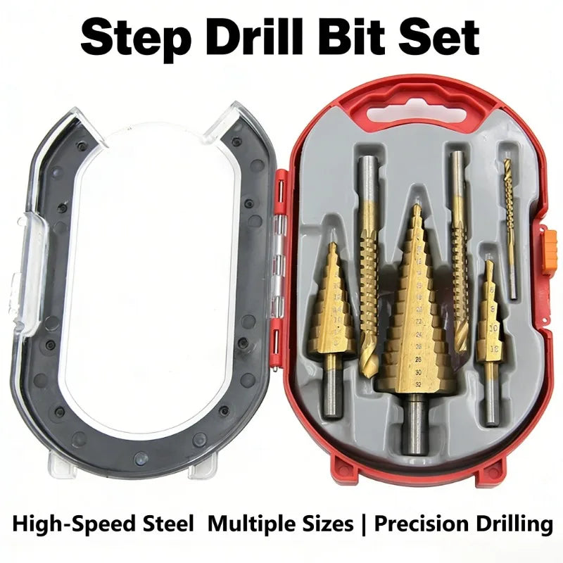 6-Piece Step Drill Bit Set – 4-12 to 4-32mm Wood Hole Saw Kit